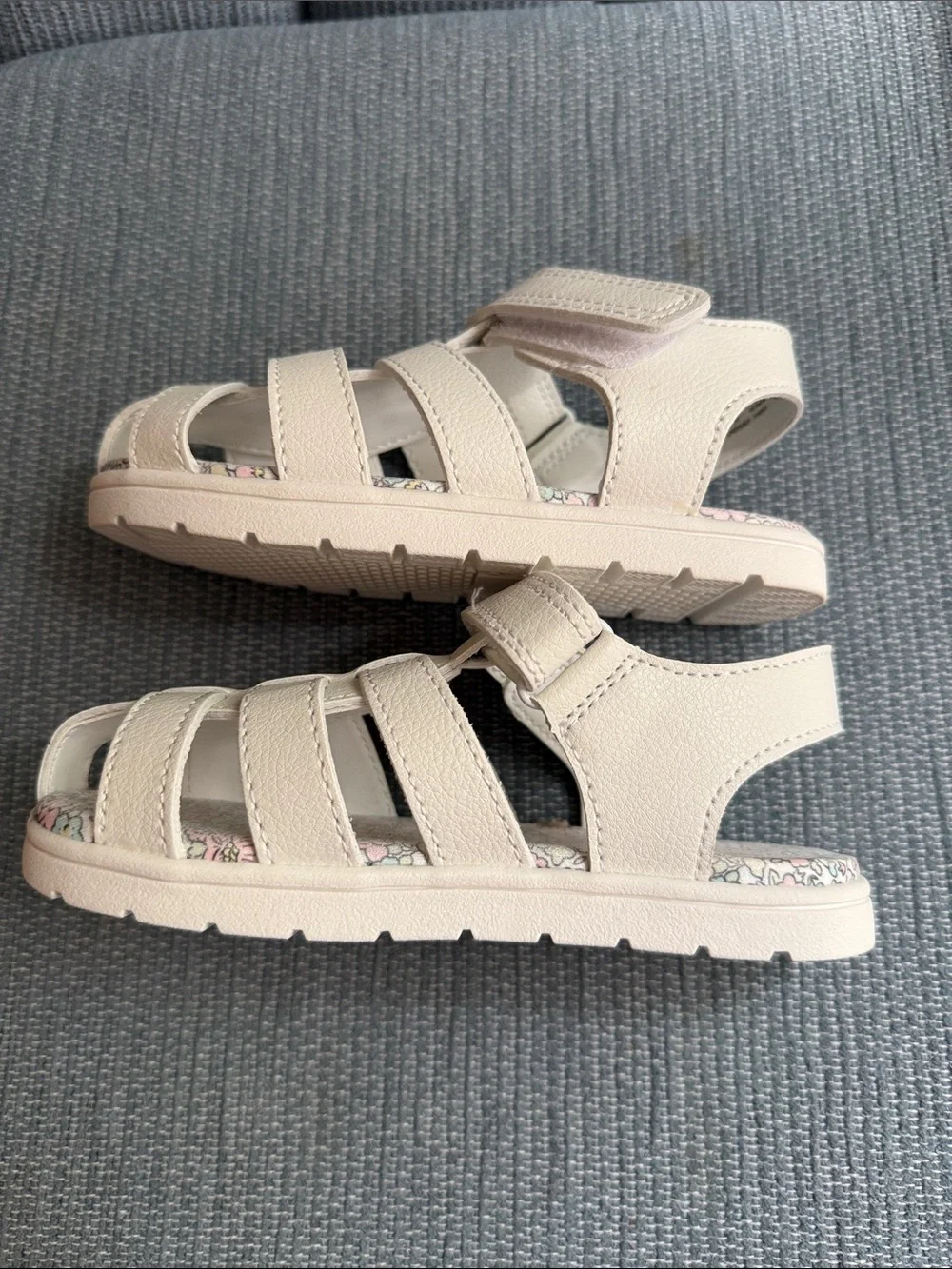 Kids Cream Fisherman Sandals with Floral Insole